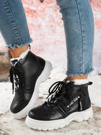 Կանացի ձմեռային ձնագնացքներ - Տաք երեսպատված, չսահող, բարձրակրունկ արտաքին ցանկացած առիթի համար կոշիկներ, ռիբավորված մեղմացնող ներդիրով, սև, իդեալական են ցուրտ եղանակի համար, ձմեռային կոշիկներ | Ոճային ձմեռային կոշիկներ | Դիմացկուն կոշիկներ