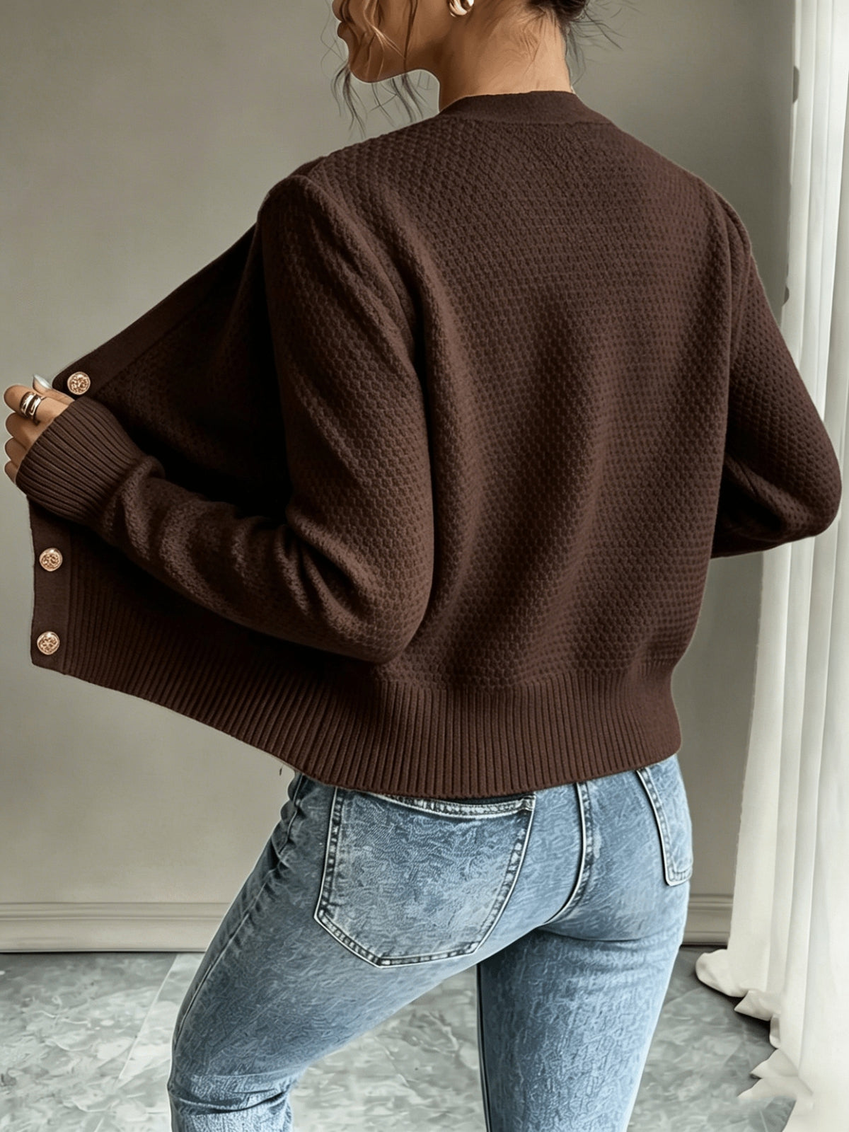 Women's Elegant Long-Sleeve Open-Front Knit Cardigan