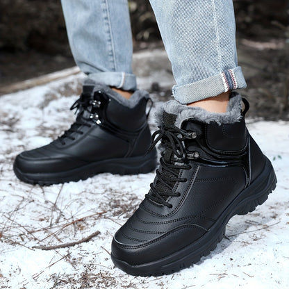 Men's Winter Snow Boots - with Plush Lining and Removable Insole - Slip-Resistant Tread, Suitable for Ice, Snow, Mud, Grass - Men's Casual and Formal Winter Shoes, Lace-Up Ankle Support - All-Terrain Grip - Men's Winter Boots