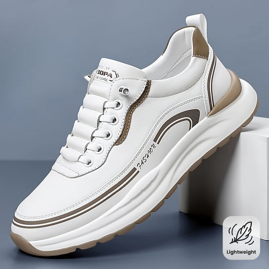 Men's Breathable Lightweight Casual Sneakers - Soft EVA Sole, White  Brown Low-Top Lace-Up Shoes for Casual Attire  Light Running, All-Season Comfort, Sleek Shoe Design, Daily Walking, Minimalist Style, Flexible Sole, Urban