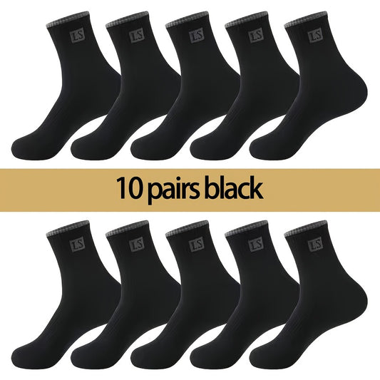 10 Pairs Of Men's Trendy solid Crew Socks, Breathable Comfy Casual Unisex Socks For Men's Outdoor Wearing All Seasons wearing