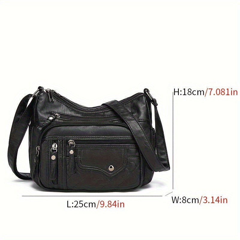 Large Capacity Nylon Shoulder Bag with Adjustable Strap, Anti-Theft Zip Closure - Available in Light Brown, Light Gray, Red, Black