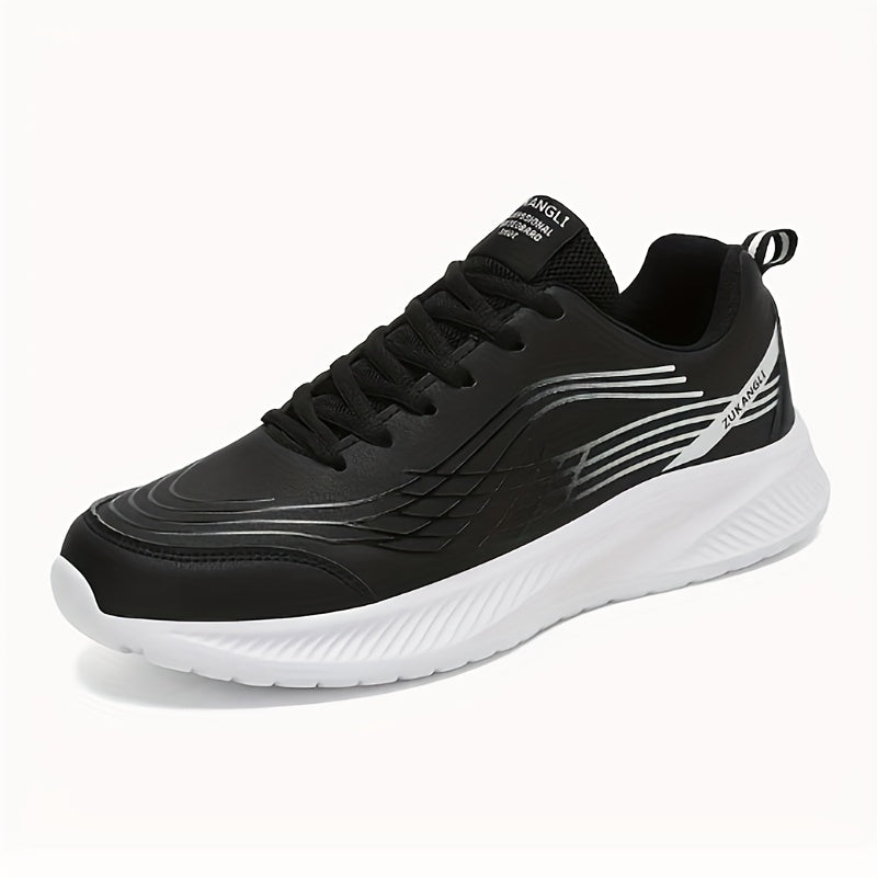 Men's Breathable Lightweight Running Shoes with Air Cushion Technology - Black Low-Top Sneakers for Walking, Jogging, Training  Casual Wear, PU Upper  MD Sole, All-Season Comfort, Sleek Sporty Design, Cushioned Support