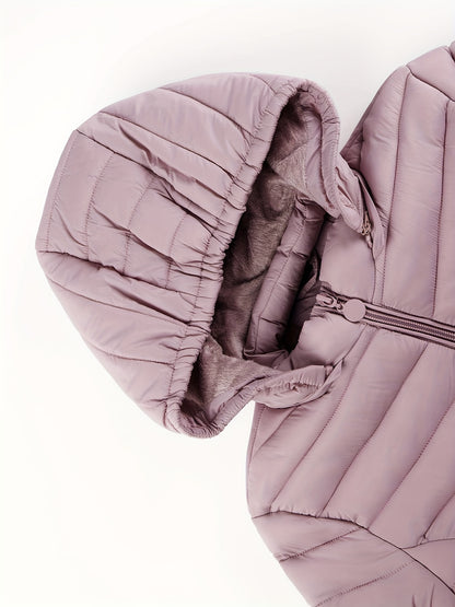 Կանացի թեթև, սև, գլխարկով ձմեռային բաճկոն՝ գրպաններով - Էլեգանտ երկար թևքերով վերնազգեստ, նեյլոնե նյութ, կայծակաճարմանդով դիզայն, իդեալական է առօրյա կամ ճանապարհորդության համար, ձմեռային վերարկուներ