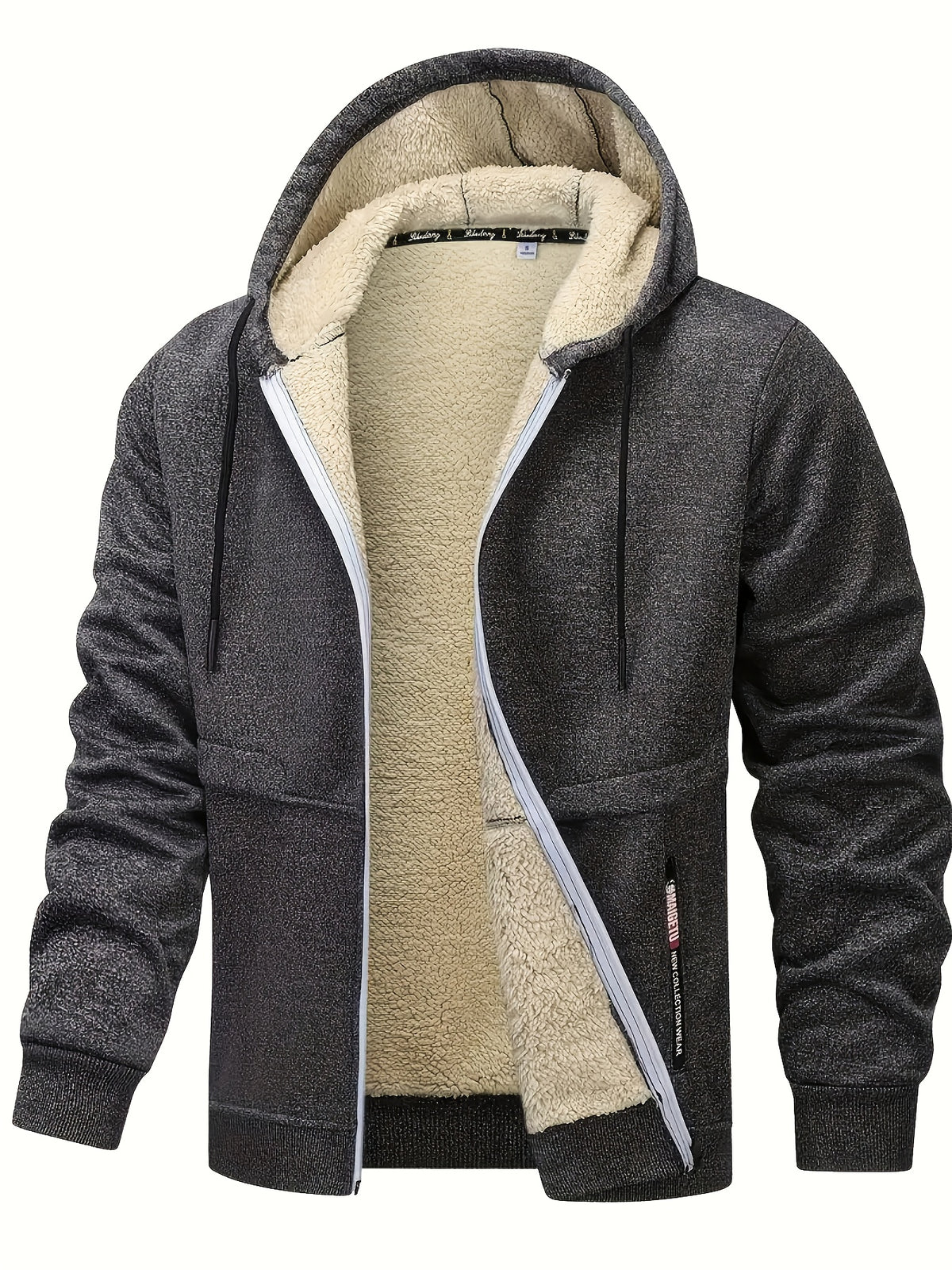 Men's Casual Warm Fleece Hooded Jacket with Zipper