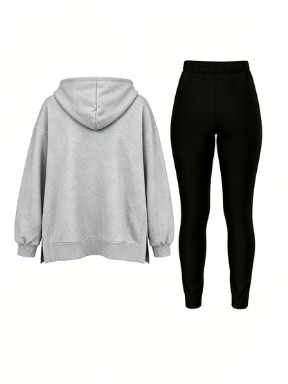 Casual Hooded Sweatshirt and Fitted Pants Set for Fall/Winter - ayq