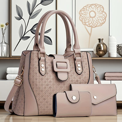 Plaid PU Leather Three-Piece Handbag Set for Women - Stylish & Spaciou