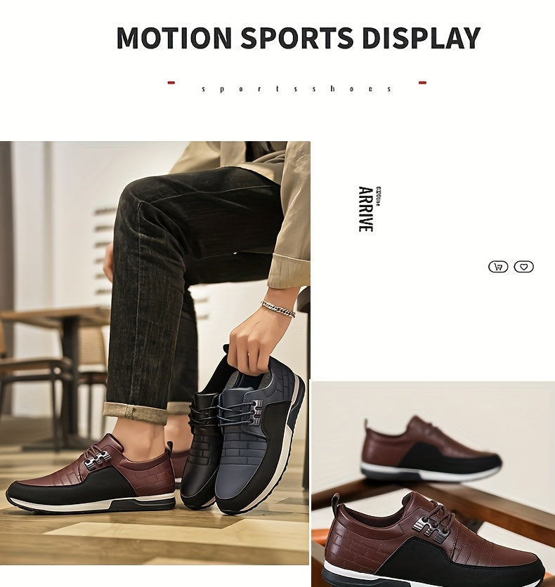 1pair Men'S Casual Business Sneakers, Round Toe, Low-Top, Solid Color, Faux Upper, with Fabric Lining, EVA Insole, PVC Sole, Lace-Up Closure for Daily and Leisure Wear
