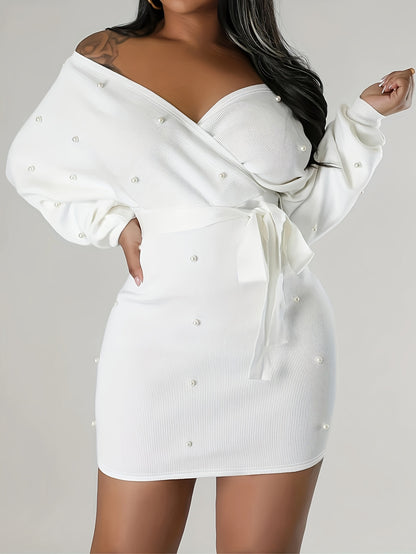 Women'S Clothing: Off-Shoulder Dress with Long Sleeves And Beaded Bodycon Style