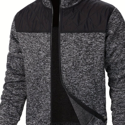 Men's Blocking Quilted Jacket For Spring And Autumn, Casual Stylish Outdoor Stand Collar Coat As Gift