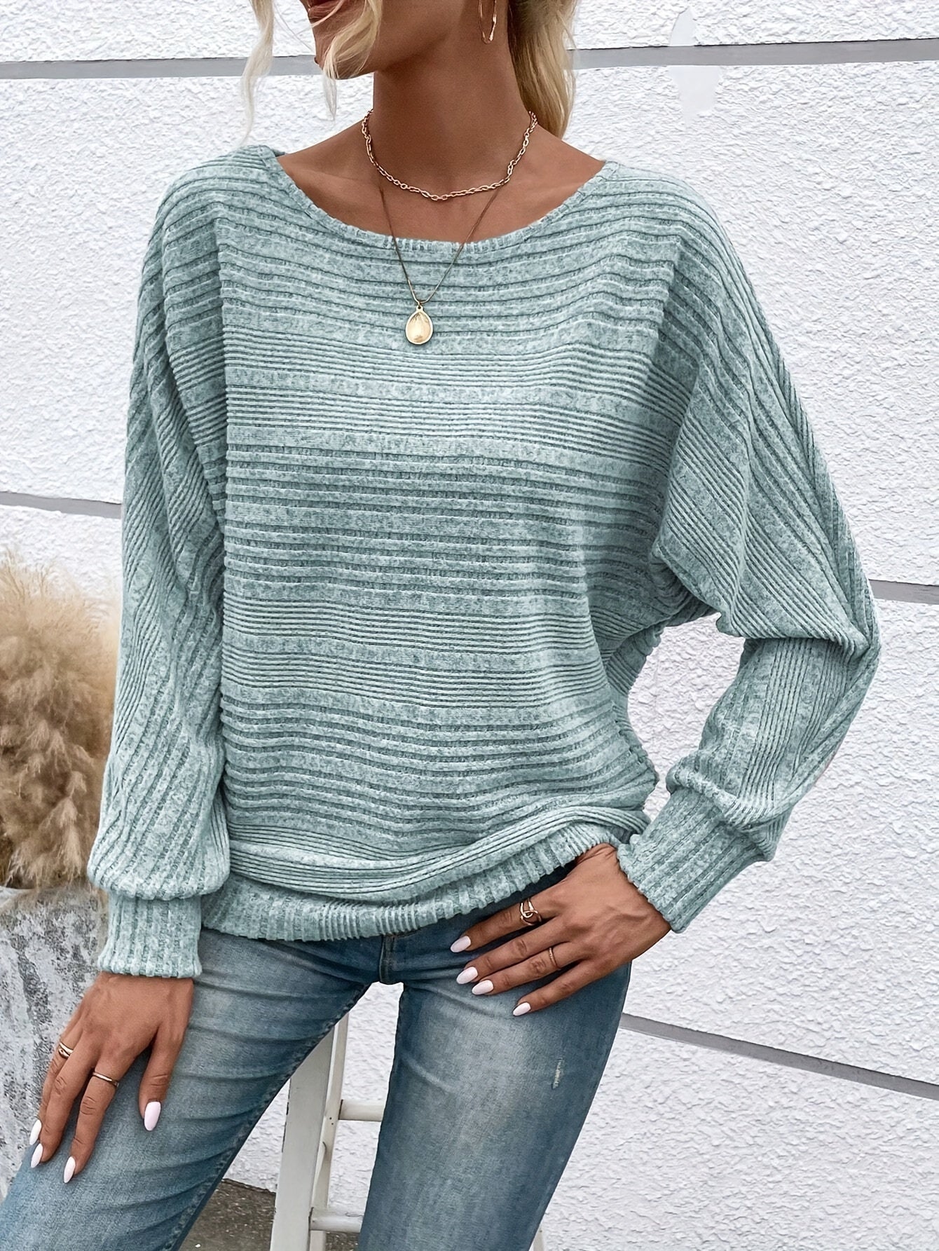 1 հատ Women'S Casual Crew Neck Knit T-shirt - պոլիեսթեր պինդ գույնի երկարաթև վերնաշապիկ գարնան/աշունի համար