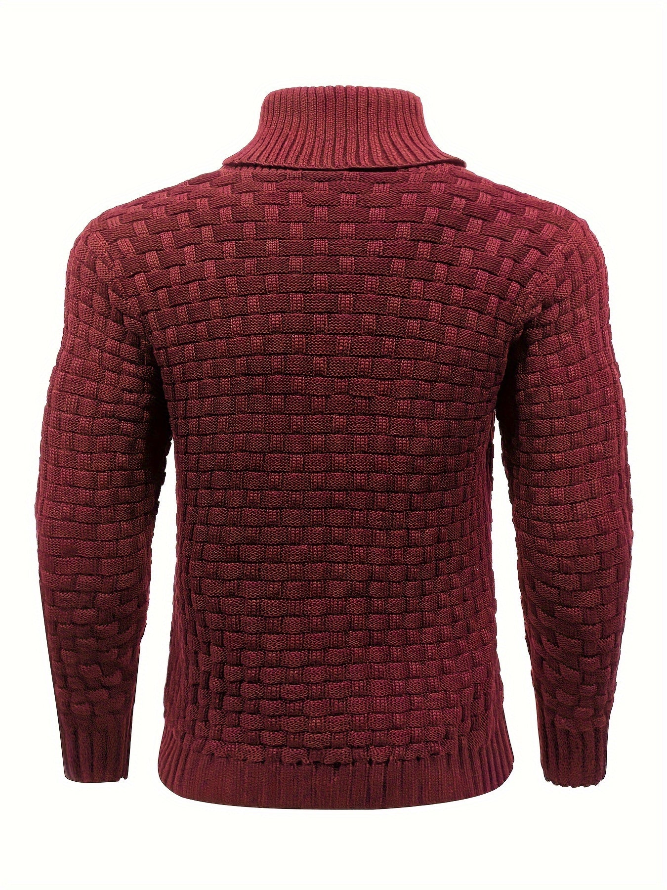 Men's Casual Waffle Pattern High Stretch Sweater, Chic Mature Pullover Sweater For Fall Winter