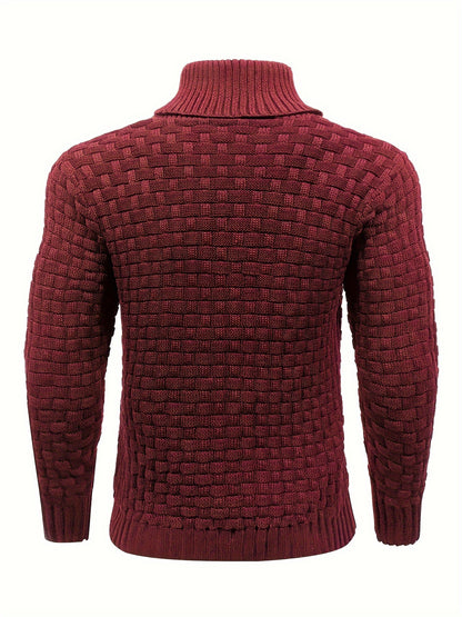 Men's Casual Waffle Pattern High Stretch Sweater, Chic Mature Pullover Sweater For Fall Winter