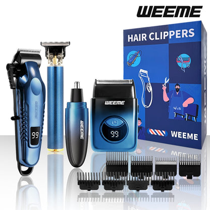 WEEME 4pcs Men's Electric Hair Clipper Set, Beard Trimmer Set, Household Facial Cleansing Set. Hair Cutting, Shaving, Trimming of Nasal Hair, Trimming of Sideburns, Facial Hair Cleaning. USB Charging. for Household Use, Vehic