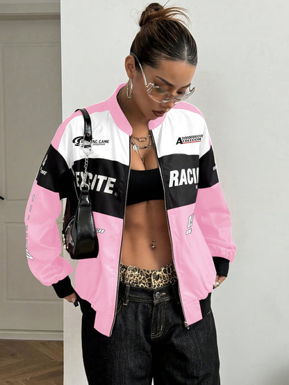 Women'S Elegant Streetwear Jacket - & Color Block Coat with Stand Collar, Loose Fit Long Sleeve Outerwear for Everyday & Formal Outfits - Spring/Fall, Spring Outerwear, Spring Fashion, Stylish Coat, Trendy Coat, Fashion Lover