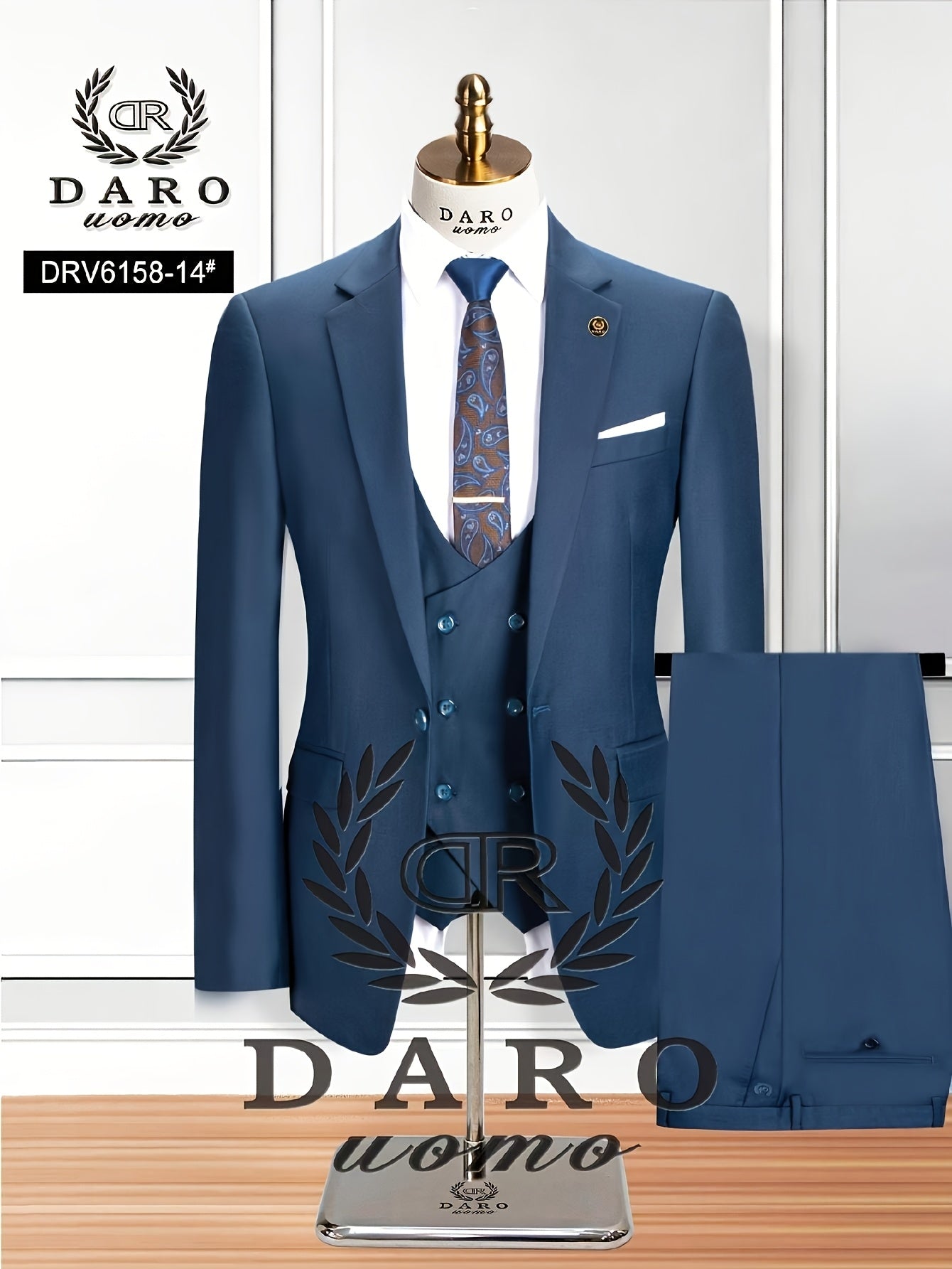 Men's Solid Color Work Suit Set with Vest and Pants