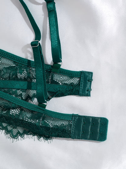 Sexy Lace Eyelash Strappy Lingerie Set for Women