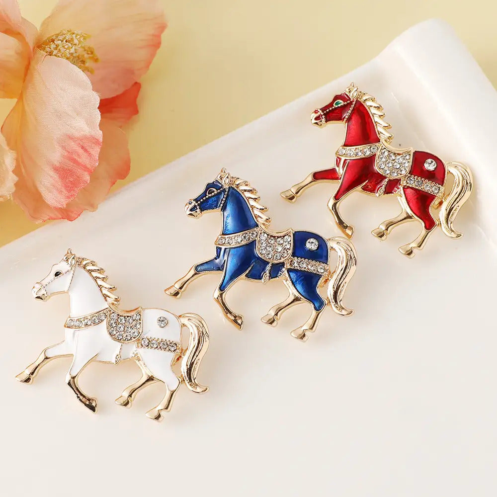 1pc Enamel Dripping Oil Inlaid Rhinestone Pony Fashion Brooch | Creative Ethnic Style Horse Badge Pin, High-End Design Couple Accessories, Exquisite Suit Corsage Party Decoration, Suitable for Christmas, Year of the Horse, Eq