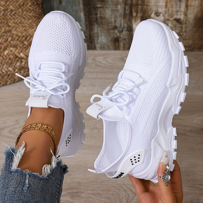 Women's Lightweight Lace-Up Fly-Woven Sneakers for Outdoor Running