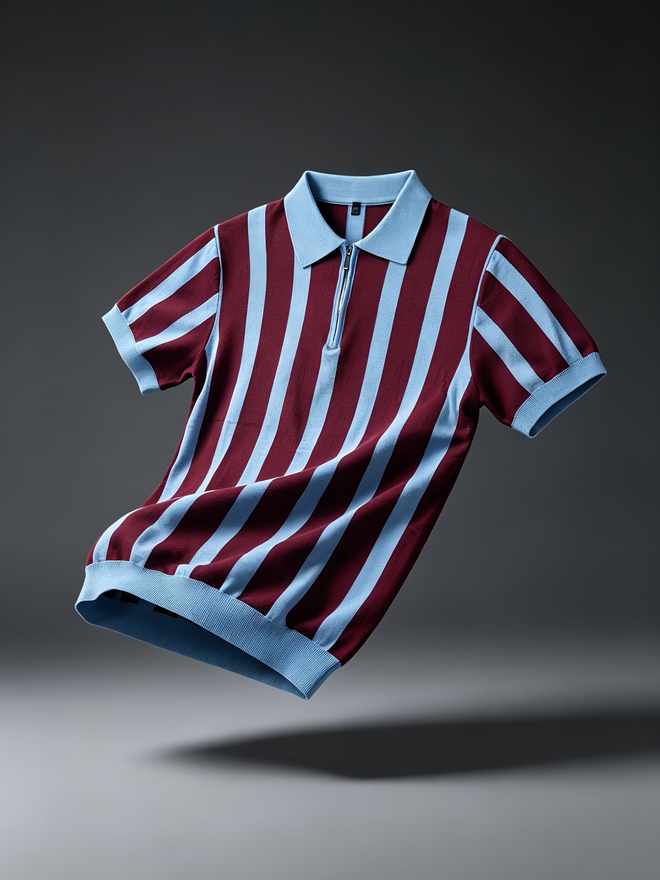 Men's Slim Fit Vertical Stripe Knit Polo with Half-Zip Collar