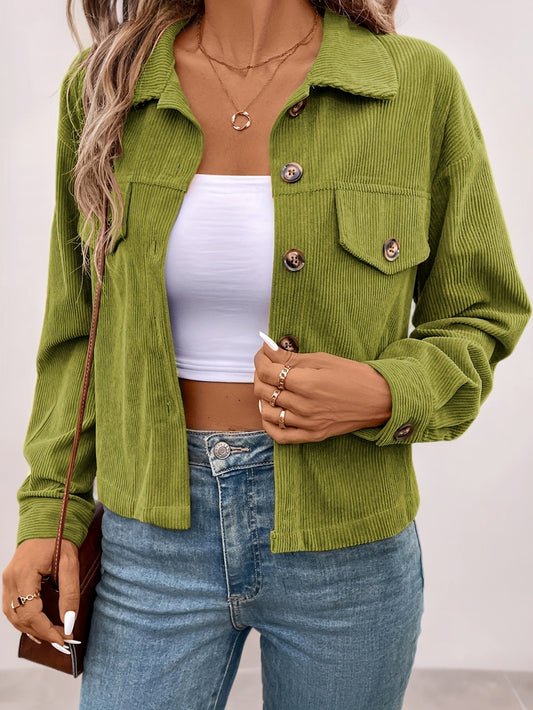 Women'S Elegant Pink Button-Up Jacket with Flap Pockets - Casual Fall Outerwear, Long Sleeve, Button Detail, Polyester Blend, Machine Washable, Casual Outerwear | Buttonup Jacket | Polyester Blend Jacket