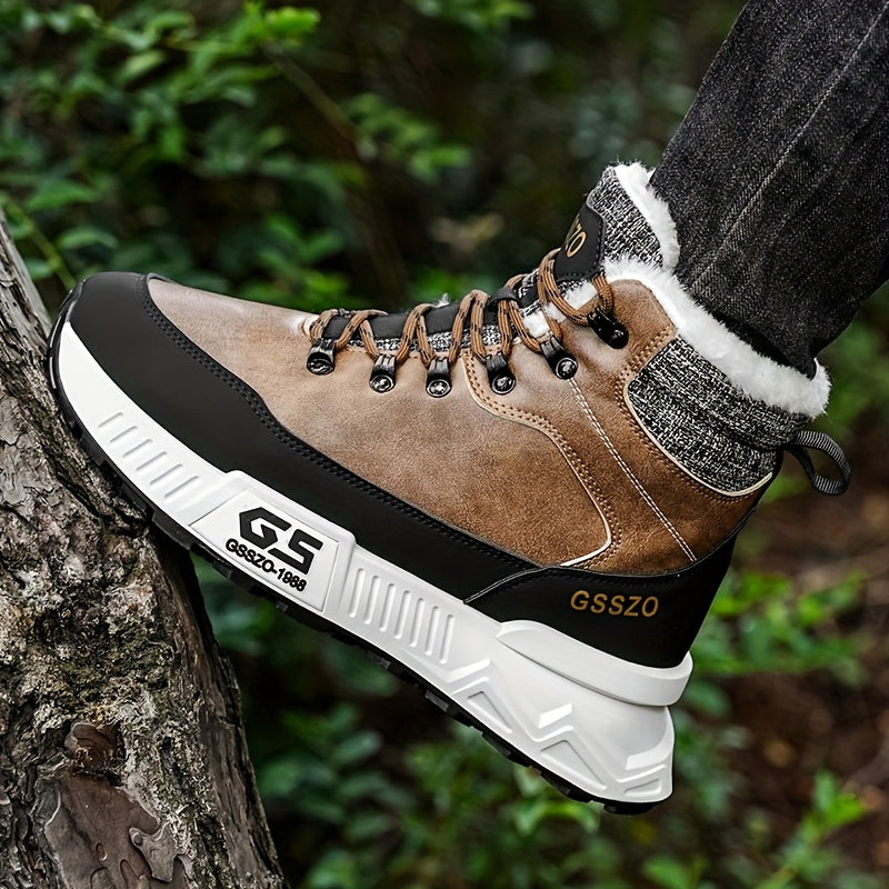 Men'S All-Season High-Top Ski Boots with Non-Slip Rubber Sole & Lace-Up Closure - Heavy-Duty Winter Hiking Boots with Arch Support, Durable Pu/fabric Construction For Snow, Ice, Mud - All-terrain Outdoor Boots For Training, C