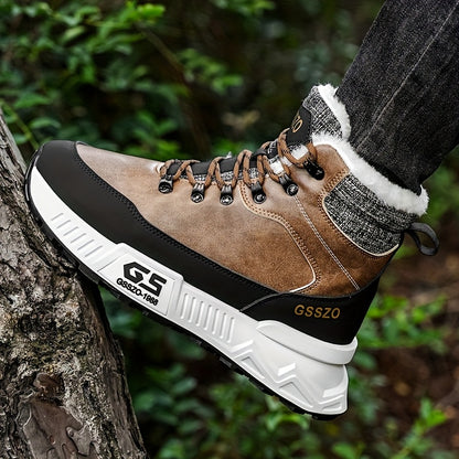 Men'S All-Season High-Top Ski Boots with Non-Slip Rubber Sole & Lace-Up Closure - Heavy-Duty Winter Hiking Boots with Arch Support, Durable Pu/fabric Construction For Snow, Ice, Mud - All-terrain Outdoor Boots For Training, C