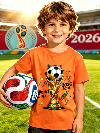 2026 World Cup Kids Cotton Football Tee with Graffiti Print