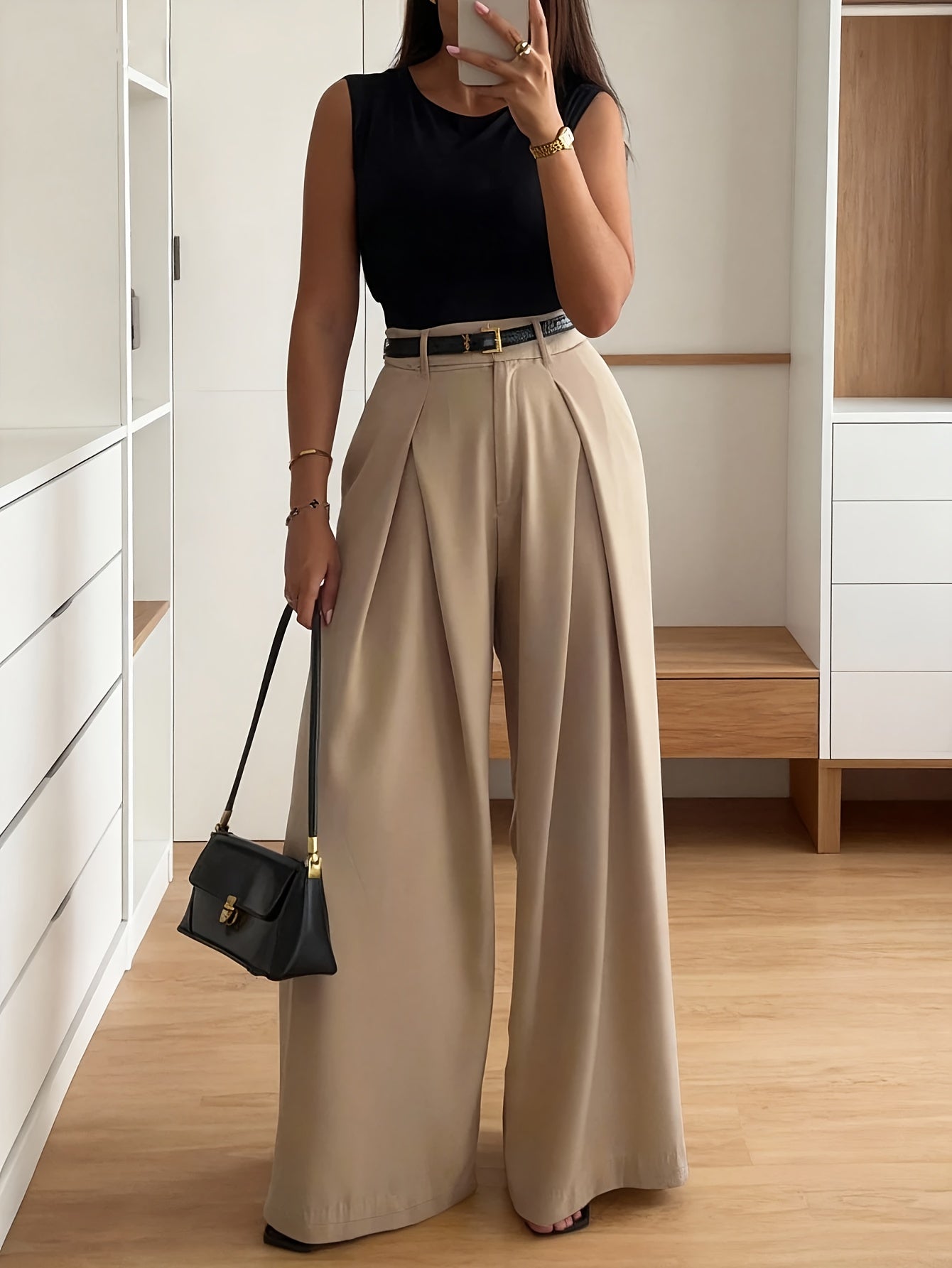Women's Elegant High-Waisted Wide-Leg Trousers for Office & Daily Wear