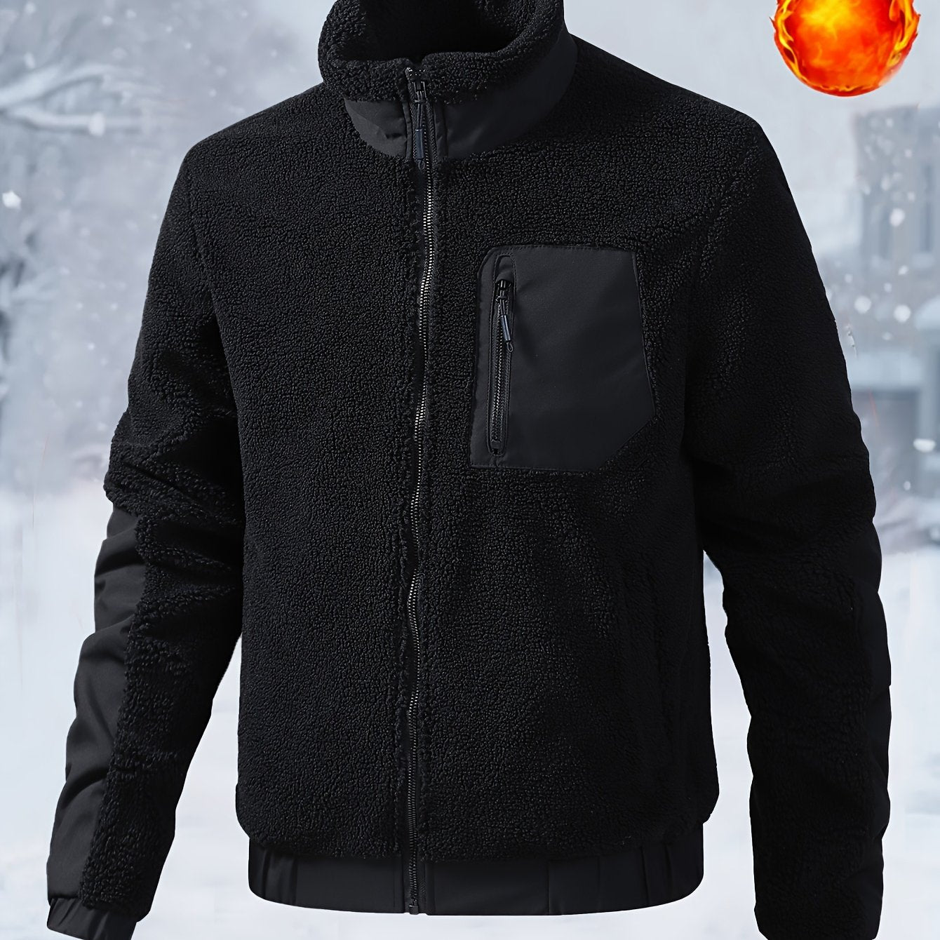 Men'S Heavyweight Fleece Jacket - Thermal Winter Coat with Stand Collar, Zipper Closure, Front Pockets - Brown/ - Cold Weather Outerwear for Everyday & Formal, Winter Jacket, Casual Outerwear, Durable Polyester, Seasonal Fash