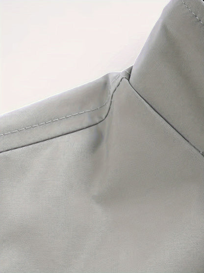 Men's Stand Collar Long Sleeve Zip Up Sports Jacket With Contrast Trim Design, Men's Spring Fall Outwear, As Gifts