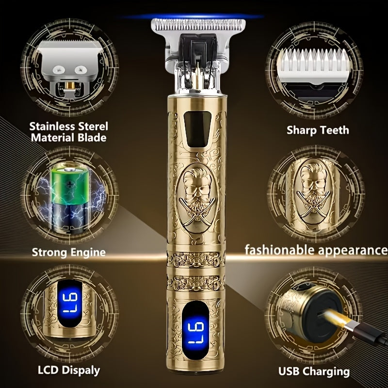 YAIAWISU Men's Cordless Electric Hair Clippers & Beard Trimmer with LCD Screen, USB-Rechargeable Cordless Grooming Kit, T-Blade Trimmer with Guide Comb Suitable for Hair, Shaving, and Scalp Trimming