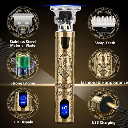 YAIAWISU Men's Cordless Electric Hair Clippers & Beard Trimmer with LCD Screen, USB-Rechargeable Cordless Grooming Kit, T-Blade Trimmer with Guide Comb Suitable for Hair, Shaving, and Scalp Trimming