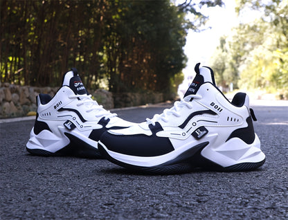 Men's high-top casual sports shoes fashion outdoor walking shoes for road running; lace-up wear-resistant versatile - ayq