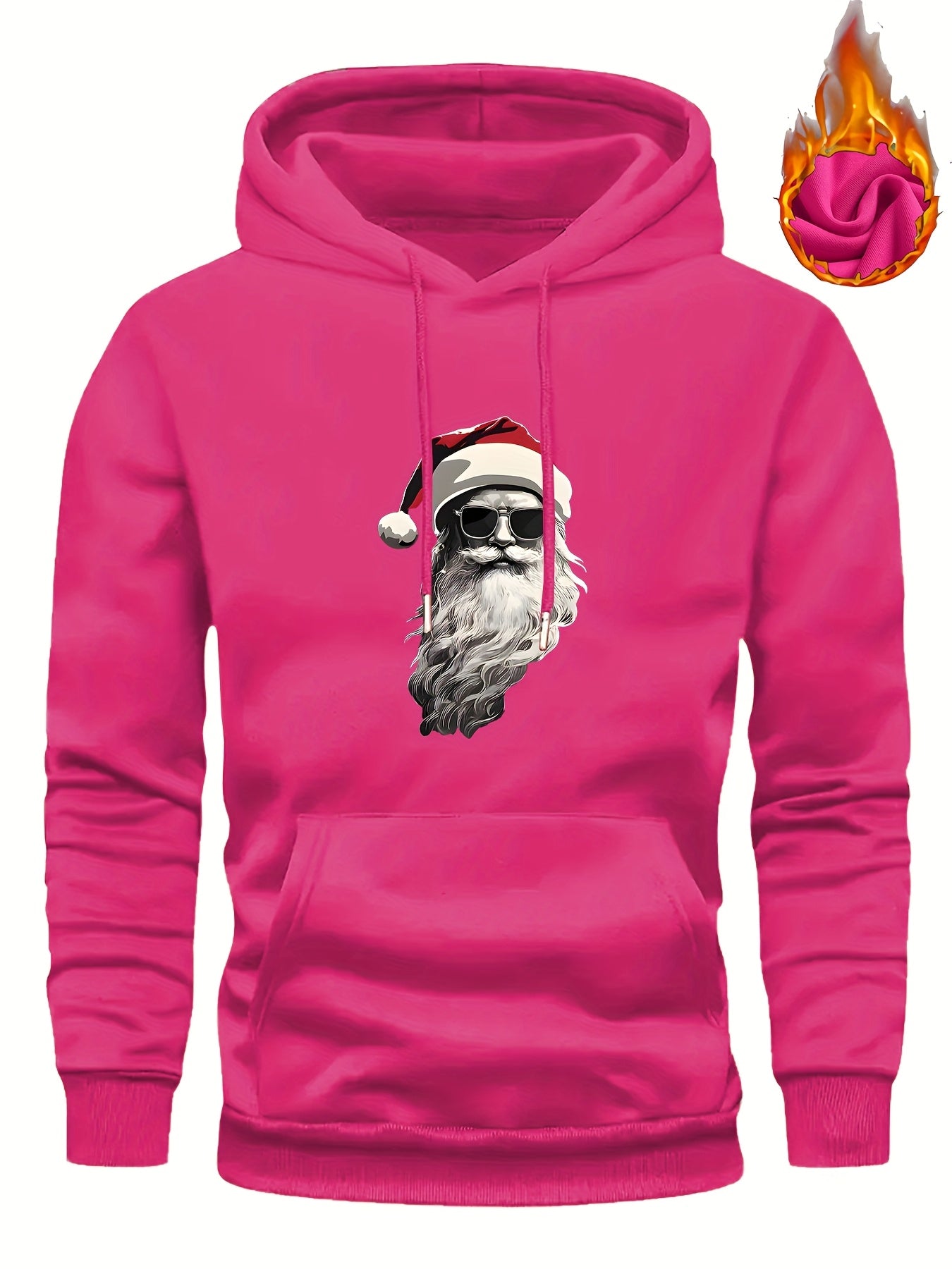 Men'S Heavyweight Hooded Sweatshirt with Santa Claus & Santa Hat Print - Thick Winter Pullover, Long Sleeve Hooded Sweater for Christmas, Halloween, New Year'S - Cozy Cold Weather Clothing For Men, Couples, Family - Ideal Hol