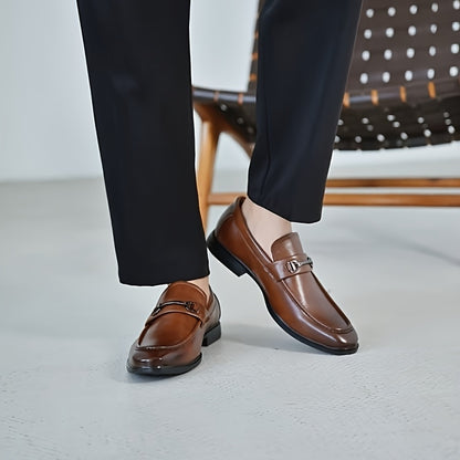 Men's Classic Metal Buckle Slip-On Loafers for All Seasons