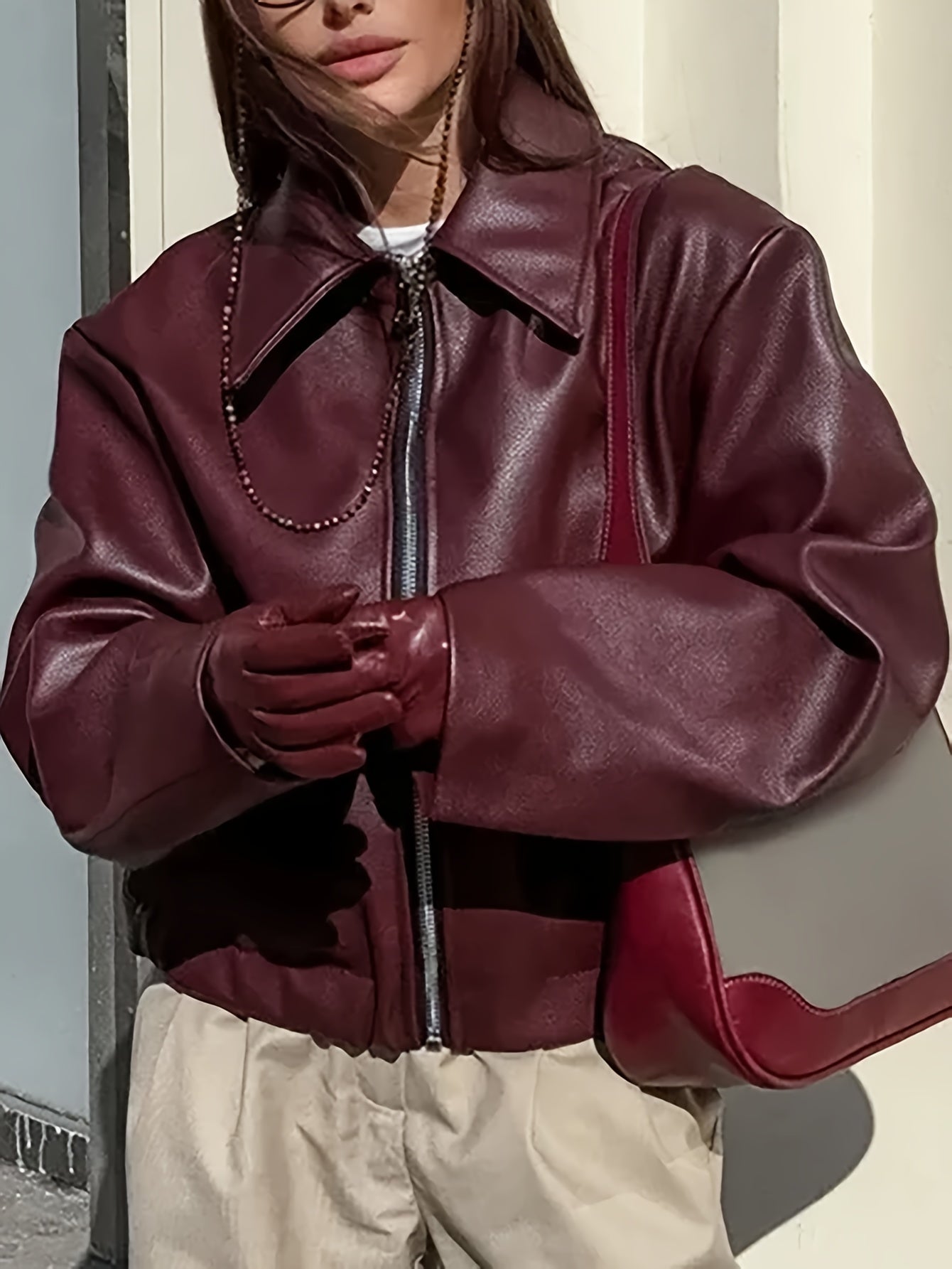 Women's Retro Motorcycle Jacket - Coat with Collar & Classic Black/White/Grey/Brown Tones - All-Season Casual Outerwear (Machine Washable) for Motorcycle Riding & Casual Attire - Non-Stretch Jacket