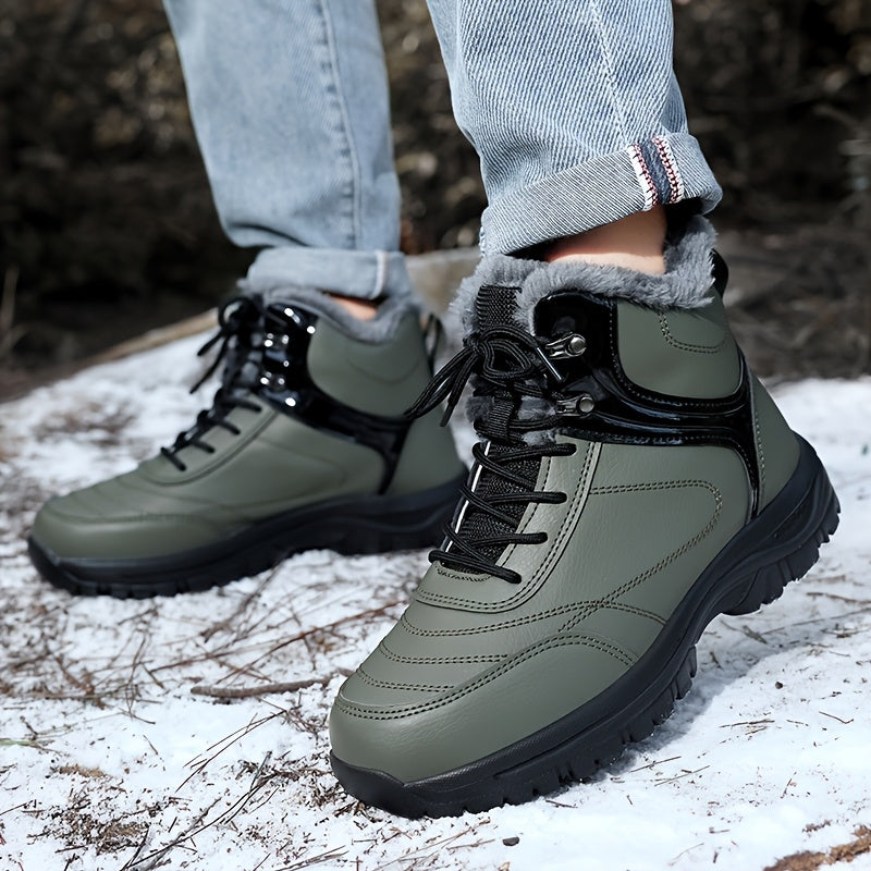 Men'S High-Top Snow Boots for Winter, Featuring Thickened Fleece for Warmth, Designed for Outdoor Activities with Slip-Resistant And Wear-Resistant Properties.