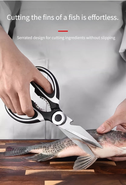 1pc, Kitchen Scissors, Poultry Shears, Kitchen Shears, Kitchen Fish Bone Scissors, Multifunctional Stainless Steel Chicken Bone Scissors For Duck Fish, Food Scissors, Kitchen Meat Scissors, Nut Opener, Bottle Opener, Kitchen