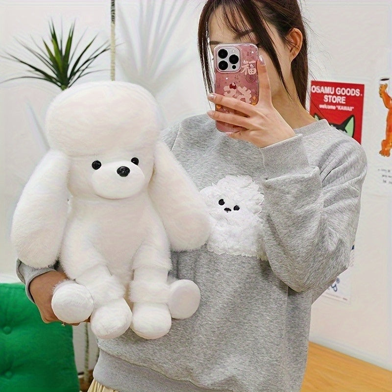 Realistic Poodle Plush Doll - White Poodle Puppy with Fluffy Hair, Paws & Ears, Soft Stuffed Animal for Kids, Collectors, Birthday & Christmas Gifts, Cuddly Companion (No /Easy Care)