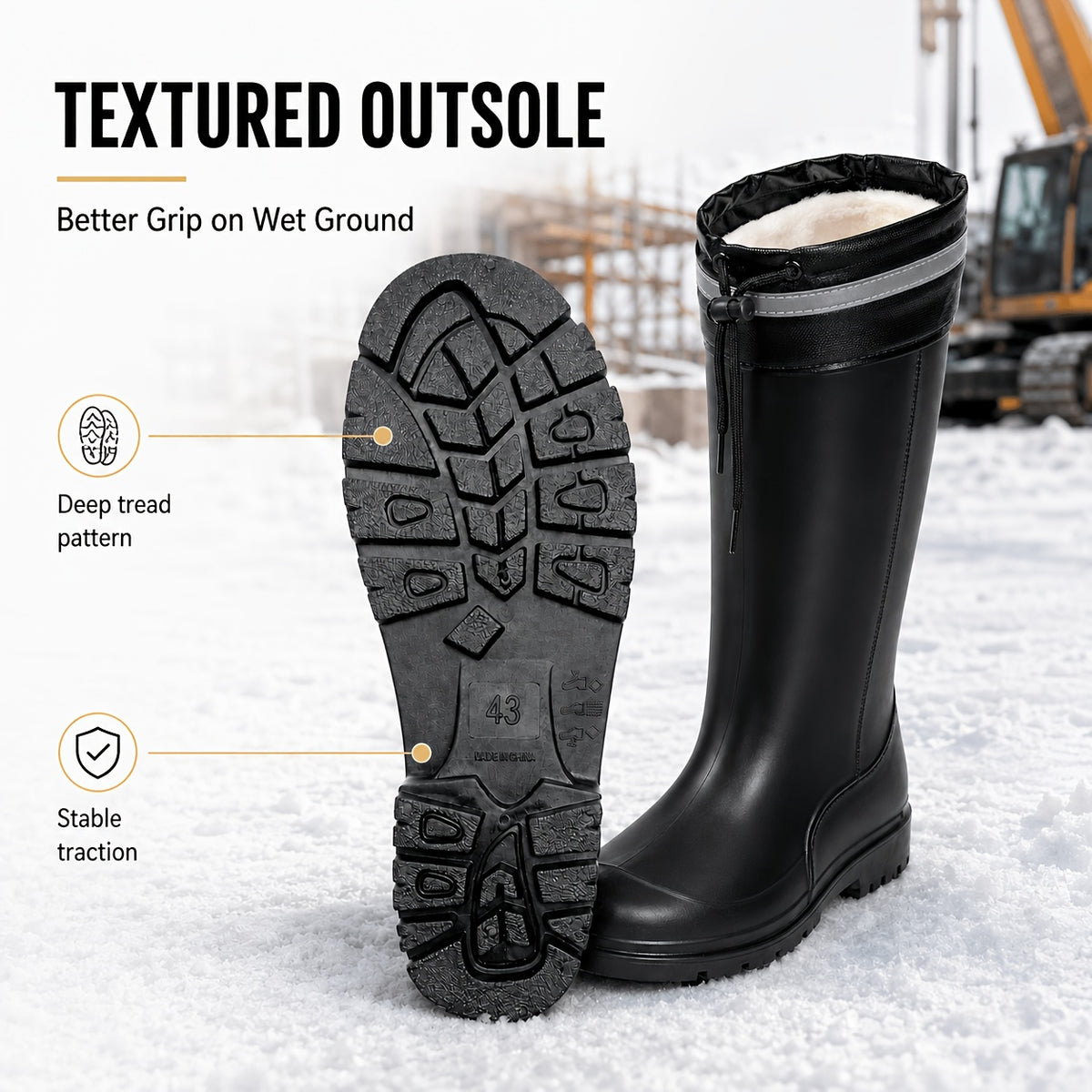 All-Season Tall Waterproof Rain Boots with Fleece Lining