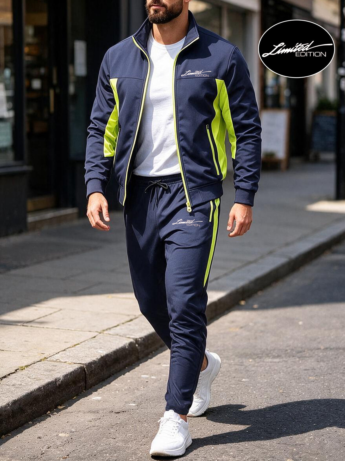 Men's Spring/Fall Stand Collar Zipper Tracksuit Set