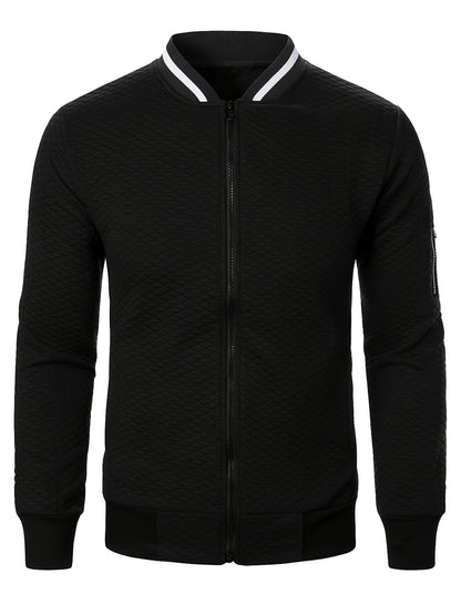 Men's Casual Full Zip Bomber Jacket, Warm Comfy Blouson Jacket For Autumn And Winter Outdoor Activity