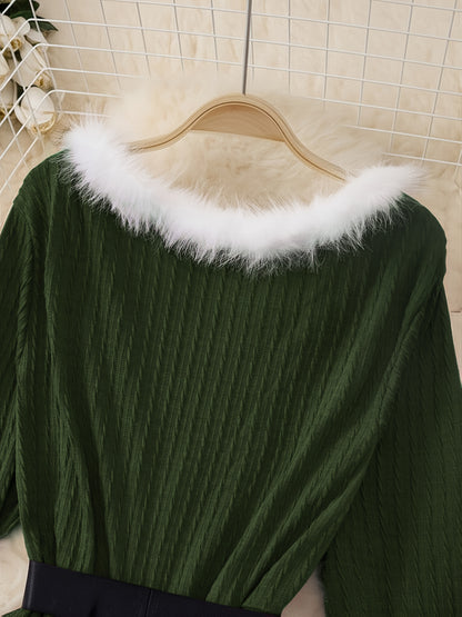 Plus Size - Plus Size, Women'S Elegant Formal Party Dress - Long Sleeve V-Neck with Adjustable Waist Belt, Flared Skirt - Elegant Evening Gown for Christmas, Galas, Weddings - Plus Size Friendly - Black Formal Attire, Formal