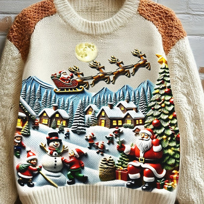 Christmas Sweater Women's Adult Winter Color Block Top with Reindeer Snowflake Print, Comfortable and Fun Holiday Pullover for Christmas Parties Holiday Gatherings Family Reunions Office Parties - Holiday Themed Outfit