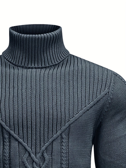 Men'S Casual Winter High Neck Turtleneck Sweater | Black Solid Color, Medium Stretch Fabric, Regular Fit, Hand Wash Only, Sleek Knitwear, Long Sleeve, Rib-Knit Detail