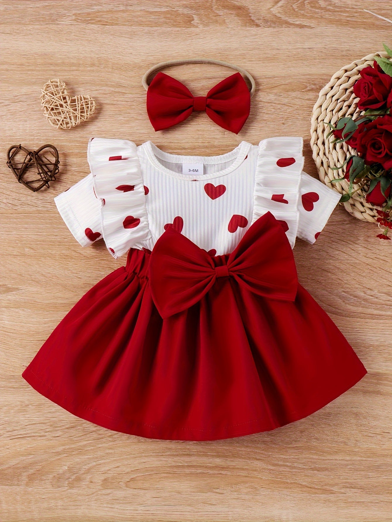 Baby Girl կարճաթև Love Print Bow զգեստ P100497