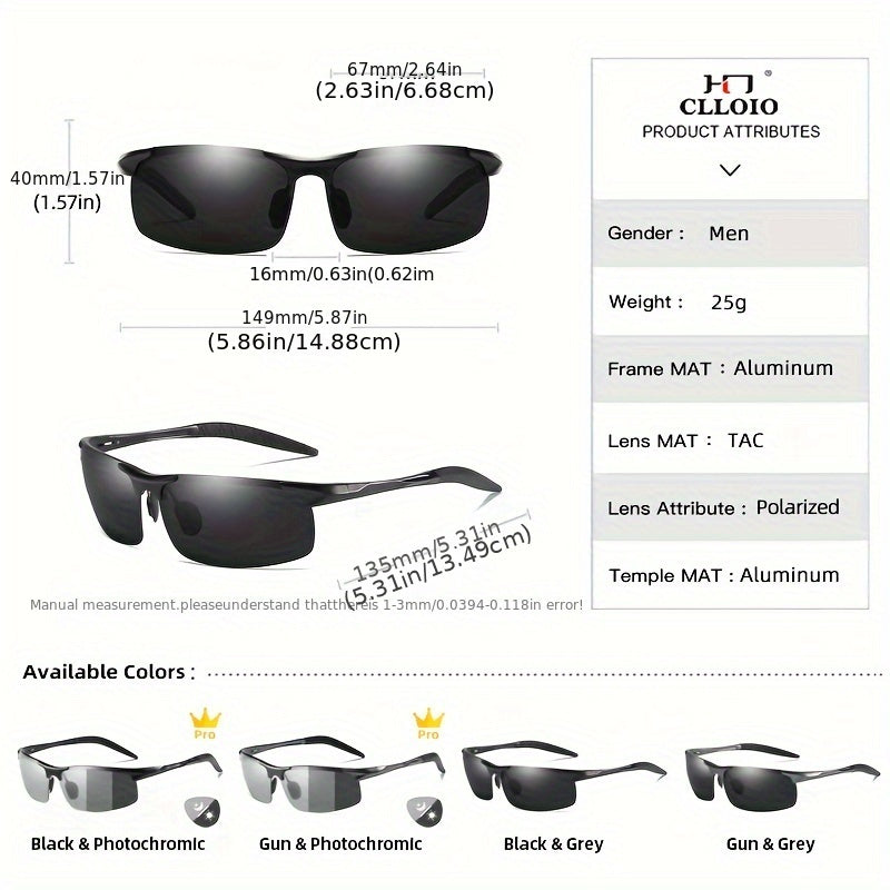 Men's Polarized Photochromic Aluminum Sunglasses UV400