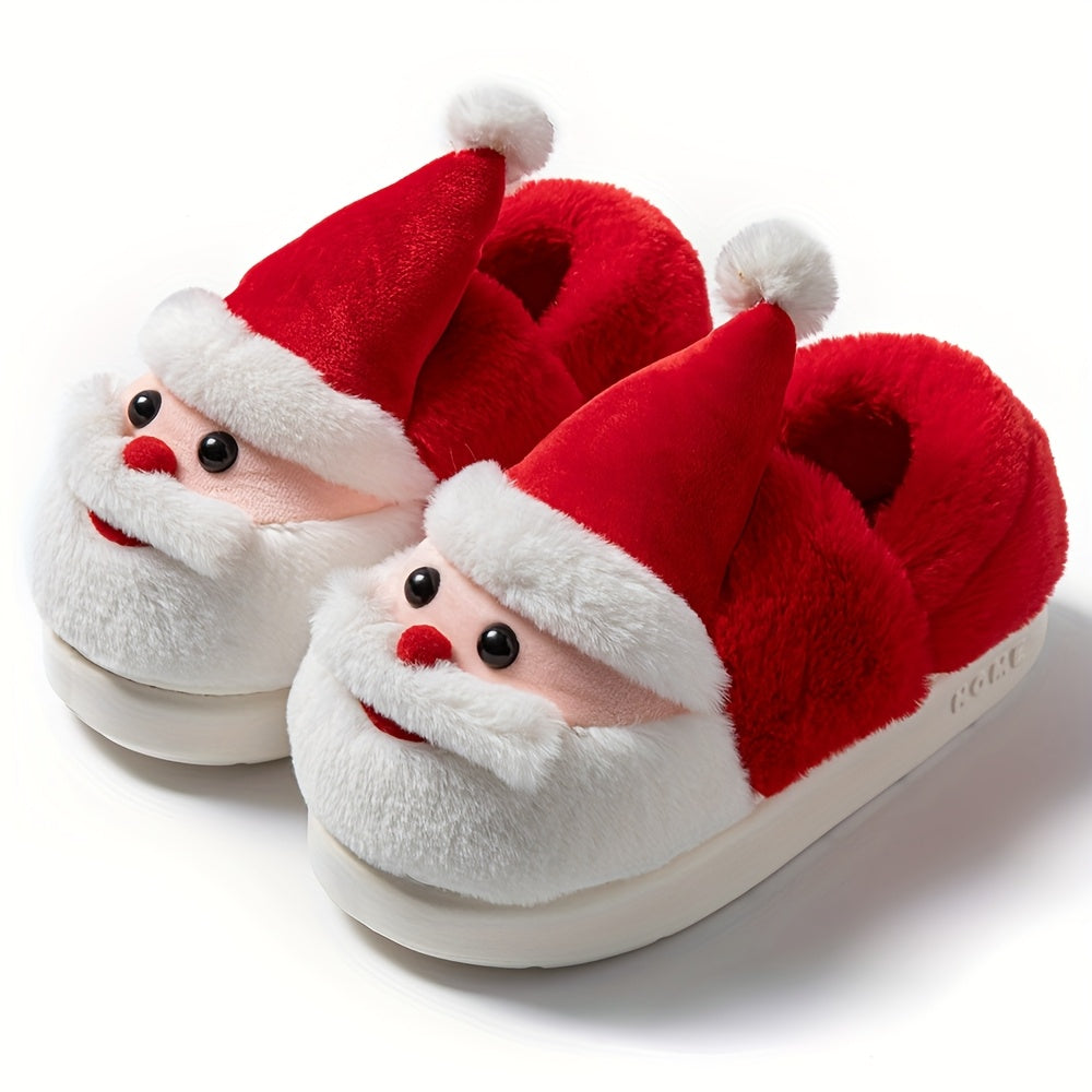 Cozy Christmas Santa Slippers for Women and Men - Warm, Thick Sole, Plush Winter Shoes with Festive Red and White Design, Perfect for Holiday Celebrations, Holiday Slippers|Playful Design|Soft Fabric Upper