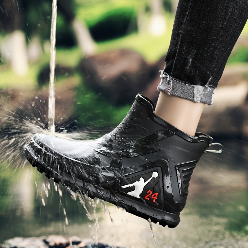 Men's All-Season Rubber Ankle Rain Boots with Anti-Slip Soles